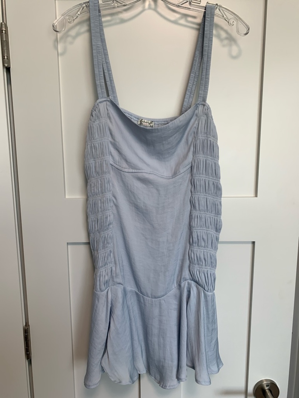 Intimately by Free People Light Blue Smocked-Panel Mini Dress with Wide Strap
